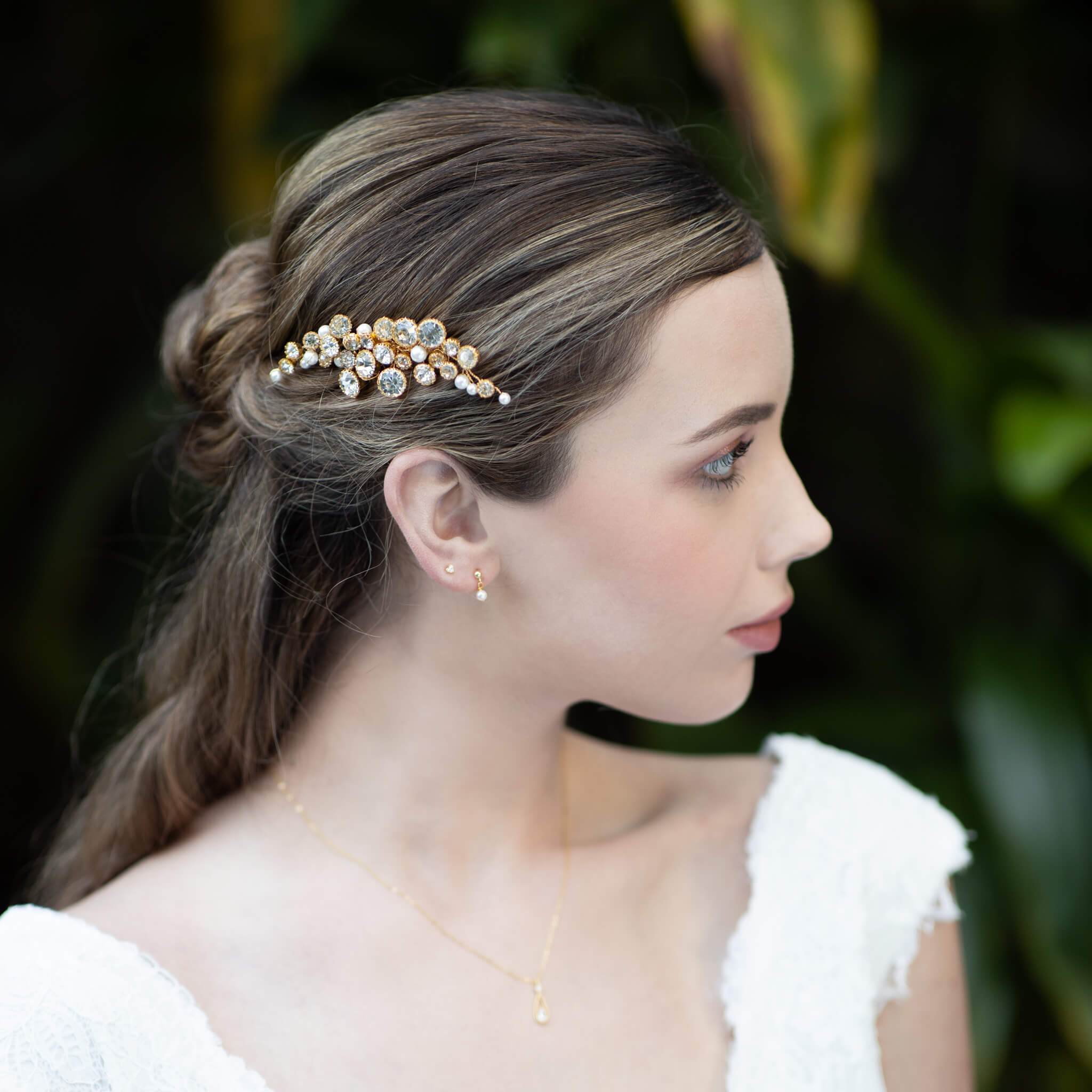 Jules Bridal - Estelle, Crystal and Pearl Hair Comb in Gold