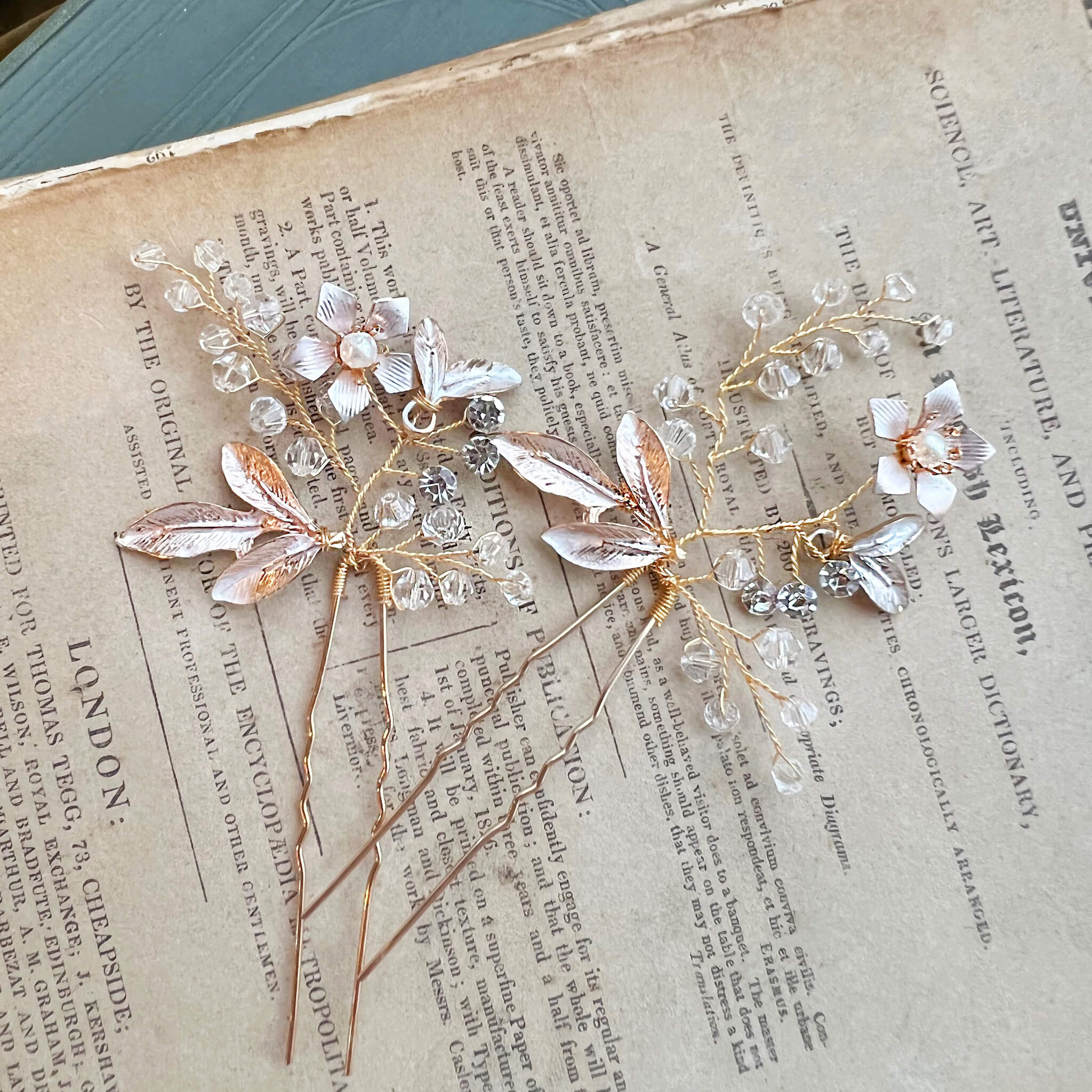 Jules Bridal - Florance, Enamel Flower Crystal Hair Pin Set
