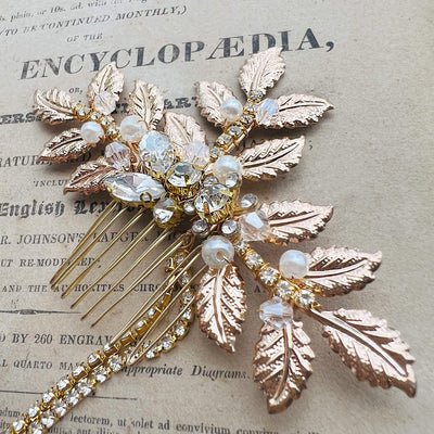 Jules Bridal - Georgina, Grecian Goddess Hair Drape in Gold with Pearl Crystal and Copper