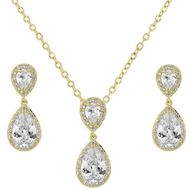 Jules Bridal - Gold Sparkling Teardrop Crystal Jewellery Set, Jodie