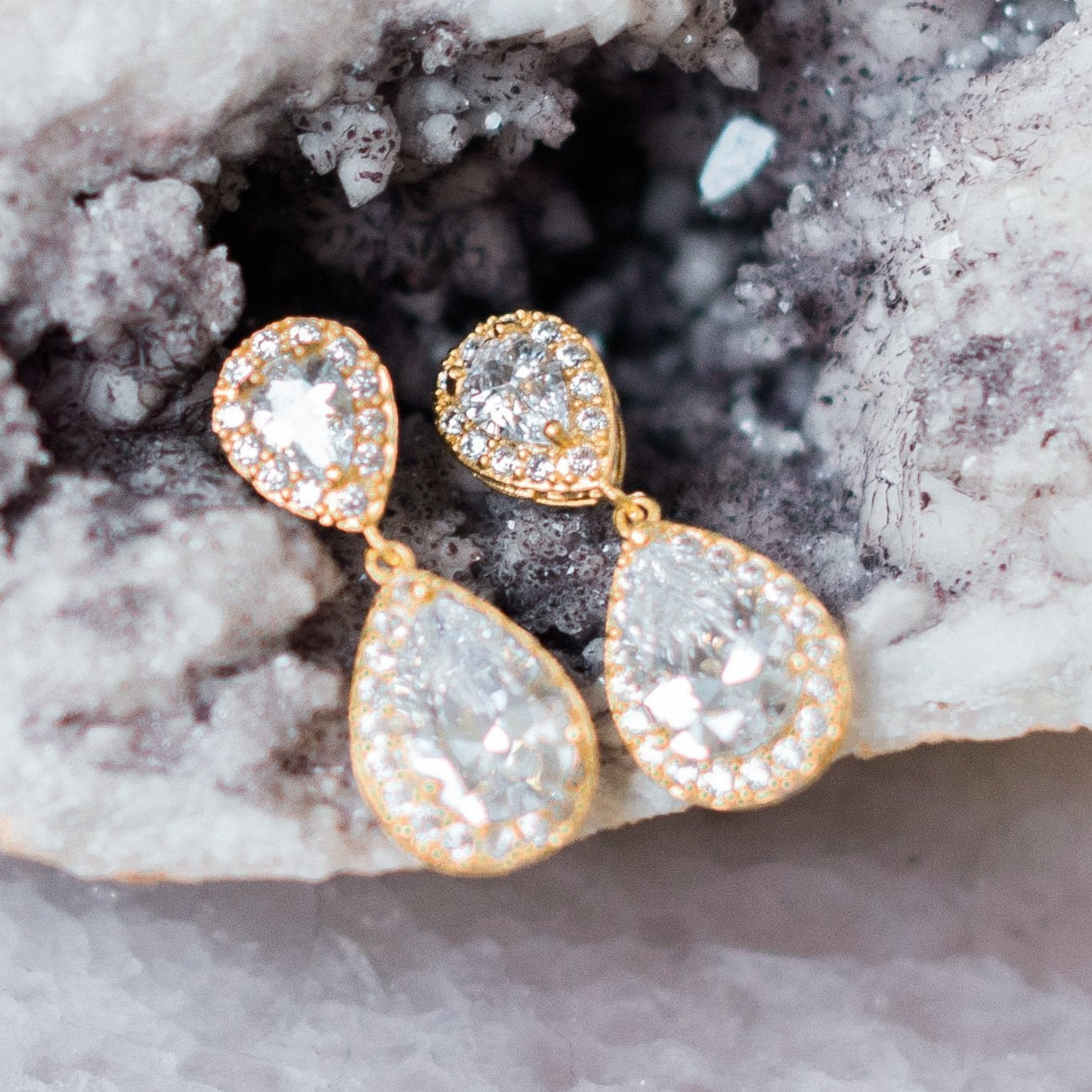 Jules Bridal - Gold Sparkling Teardrop Crystal Jewellery Set, Jodie
