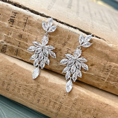 Inga, Silver Sparkling Crystal Earrings