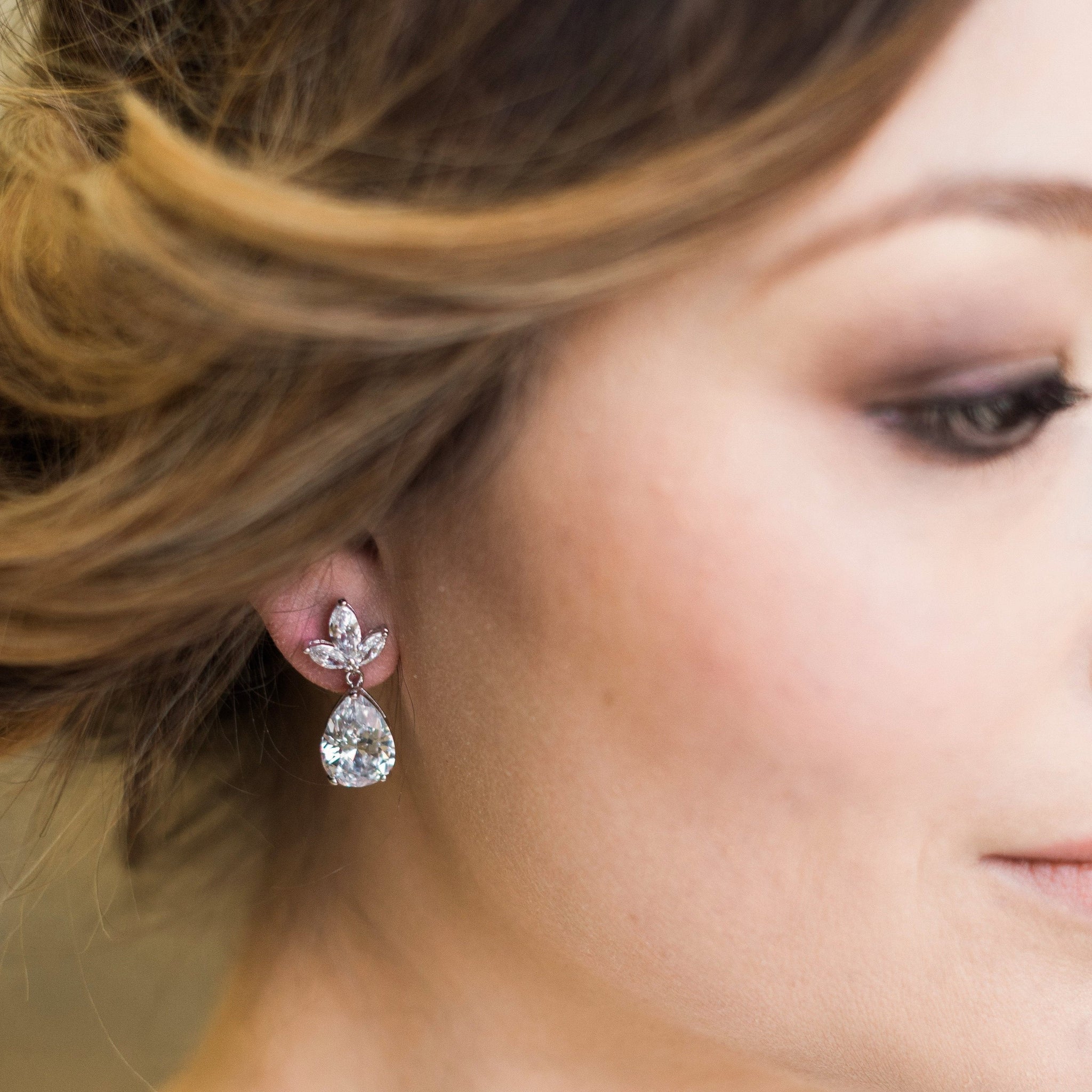 Jules Bridal - Jenna, Crystal Silver Teardrop Earrings