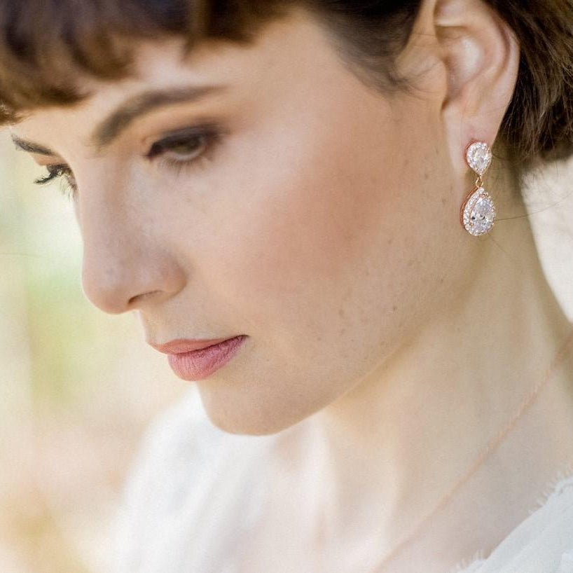 Jules Bridal - Jodie, Crystal & Rose Gold Earrings