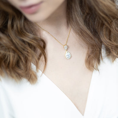 Jules Bridal - Jodie Gold, Teardrop Crystal Pendant