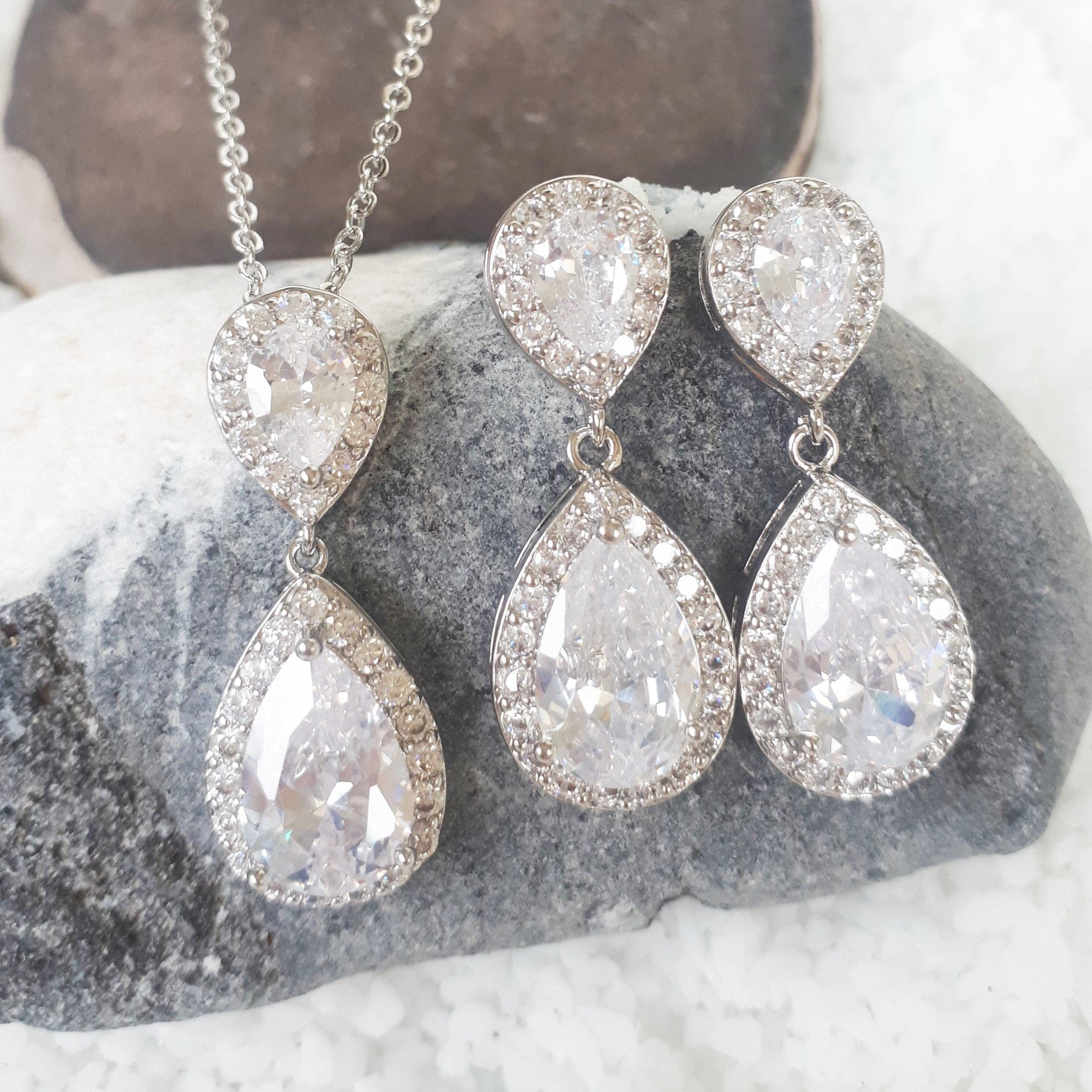 Jules Bridal - Jodie, Silver Teardrop Crystal Jewellery Set