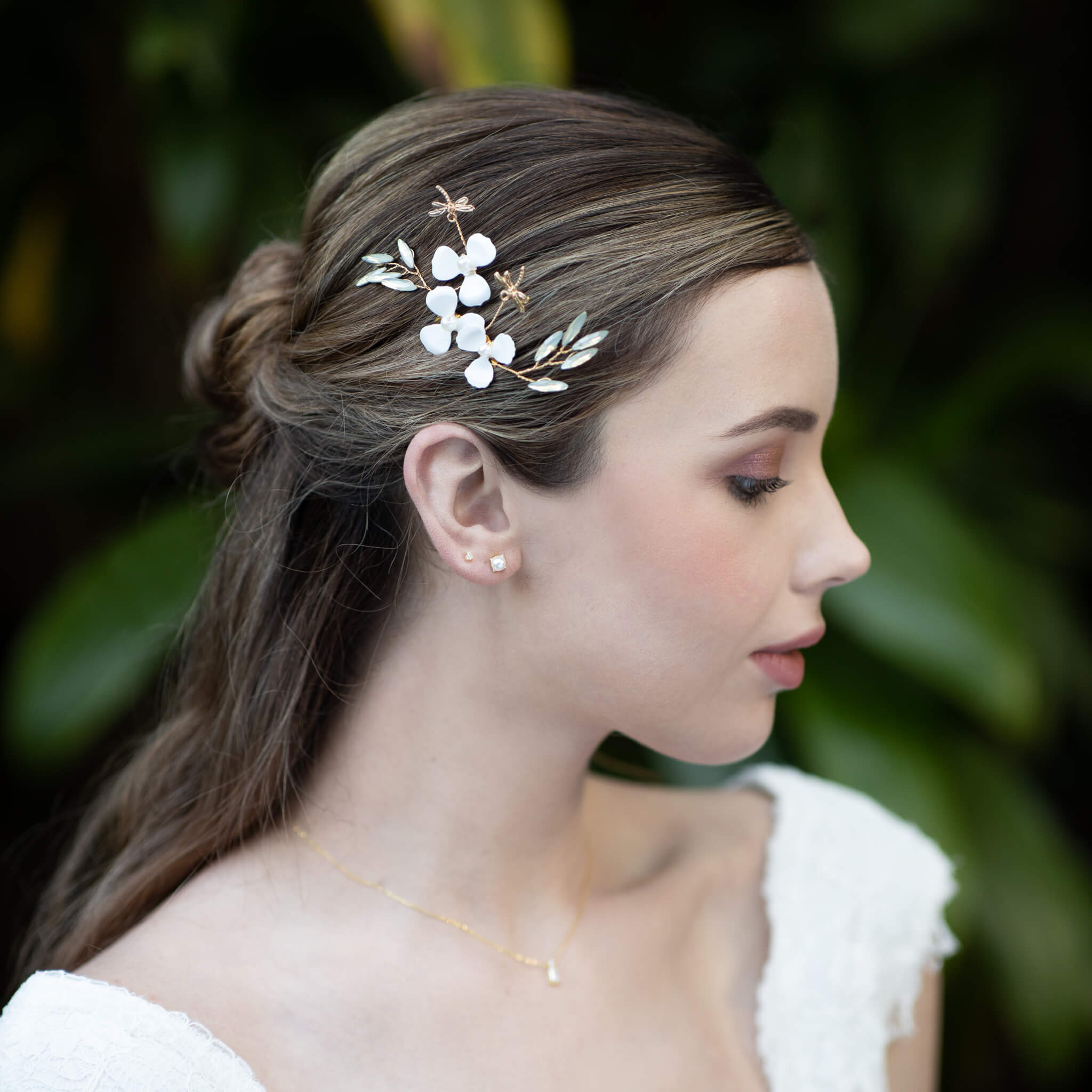 Jules Bridal - Kirstin, Goldtone Floral Hair Comb with Dragonfly Motifs