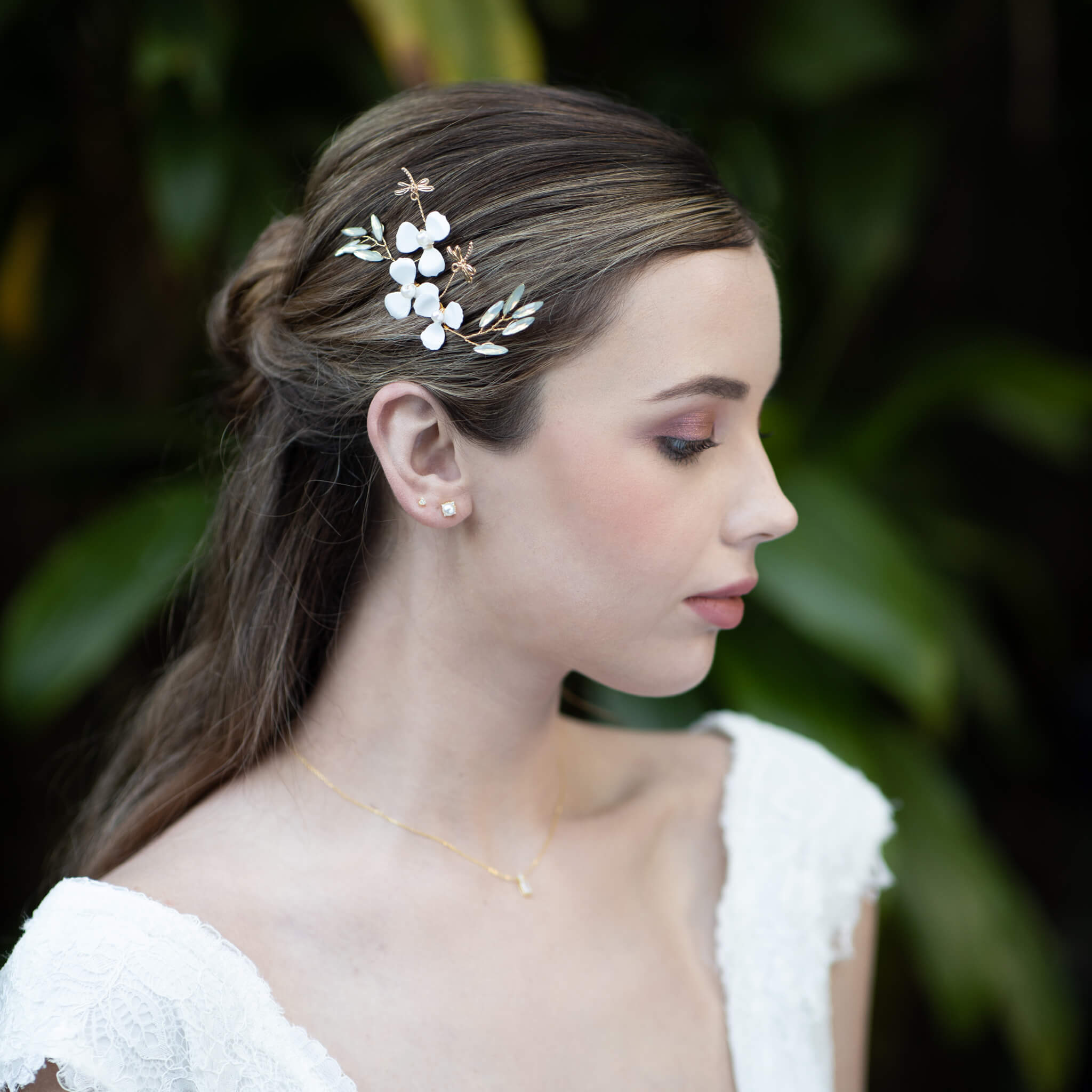 Jules Bridal - Kirstin, Goldtone Floral Hair Comb with Dragonfly Motifs