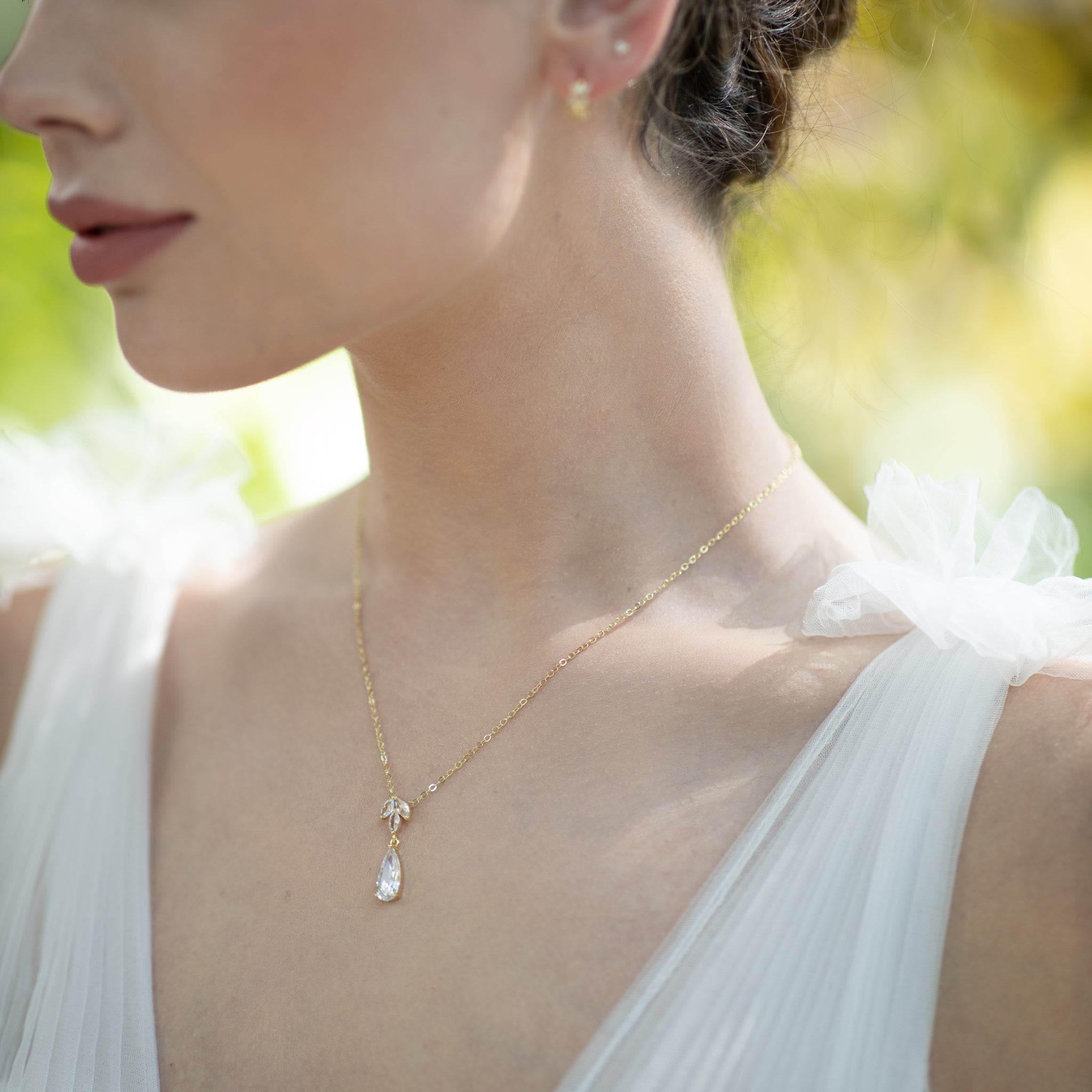Jules Bridal - Alina, Goldtone Crystal Drop Pendant Necklace
