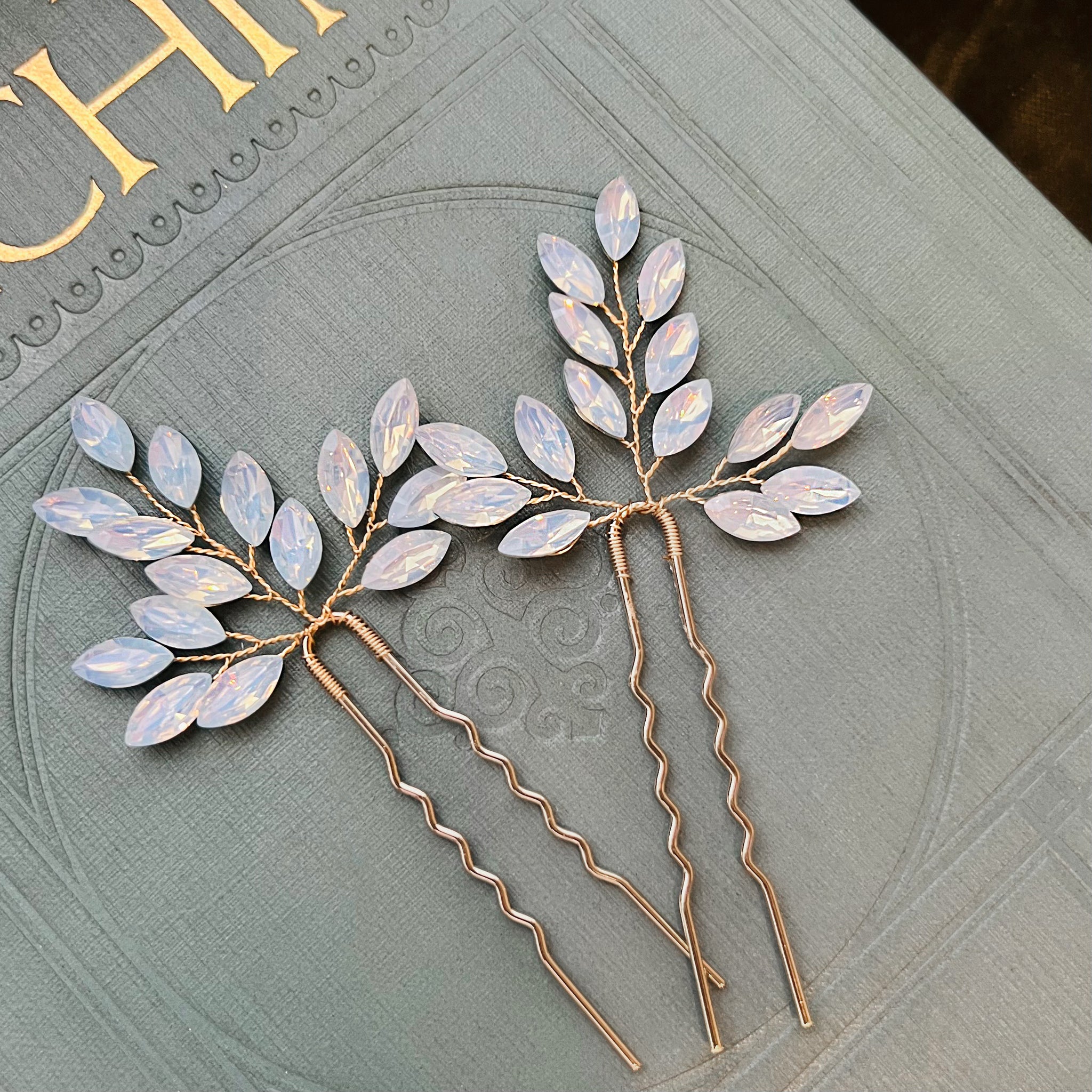 Leslee, Blue Opal Hair Pin Set in Gold