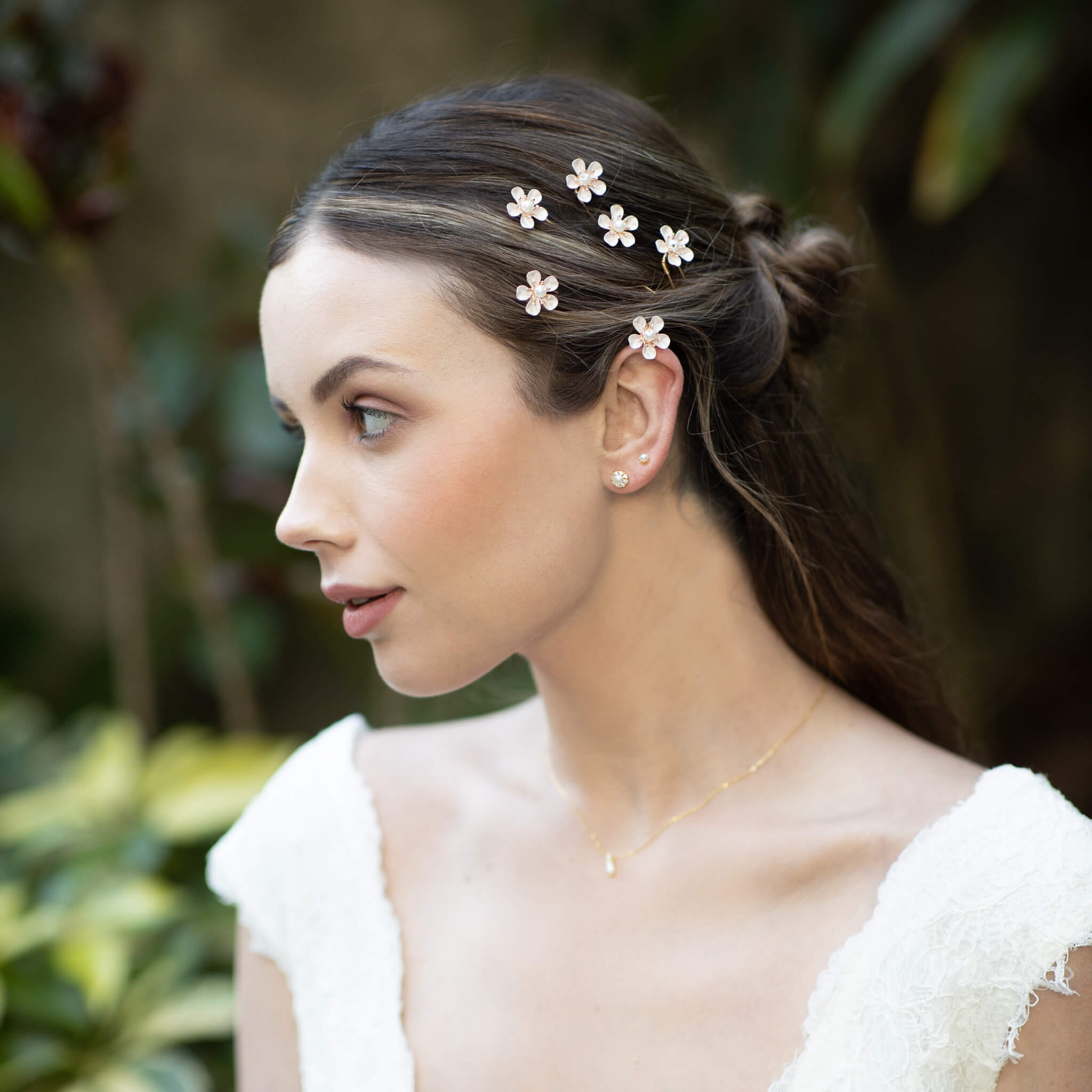 Jules Bridal - Lexine, Pearl & Enamel Floral Hair Pin Set