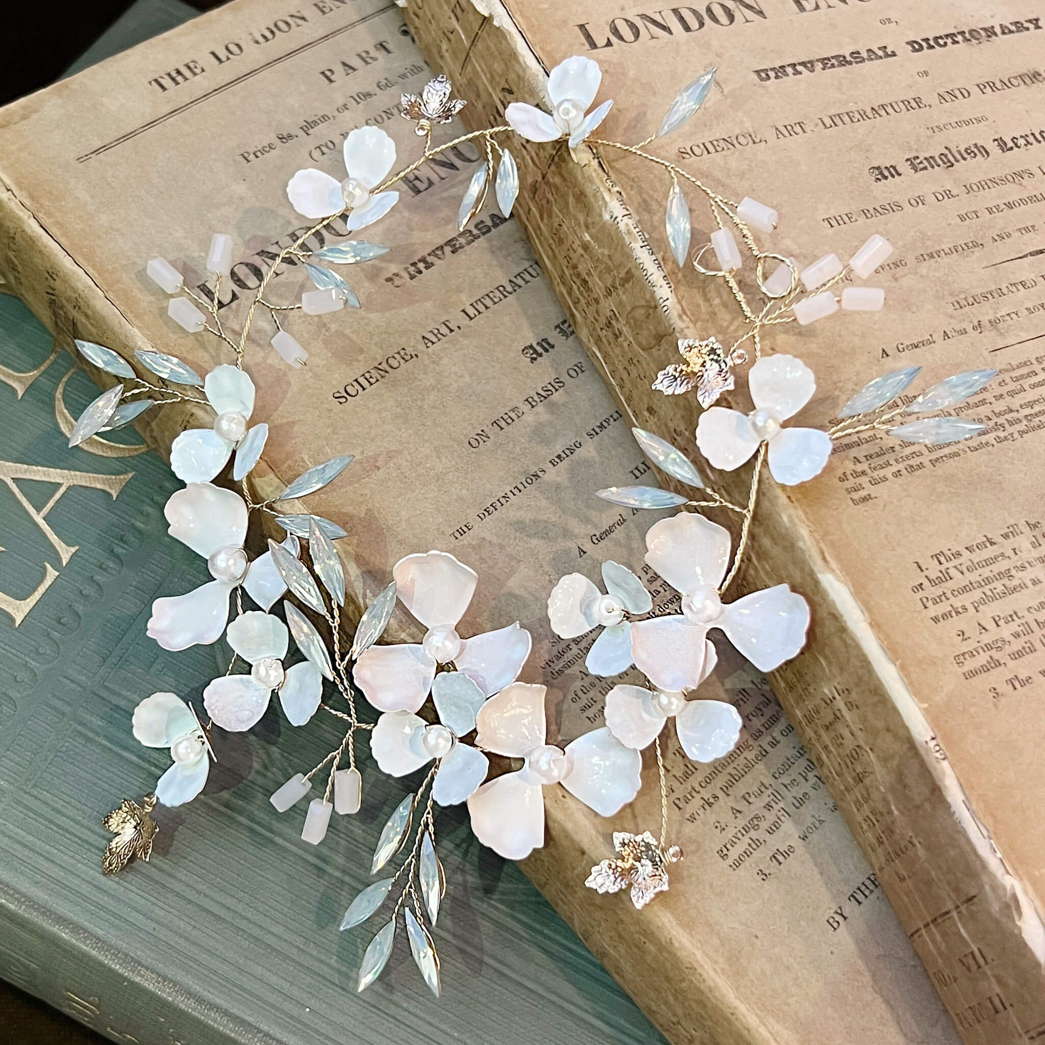 Jules Bridal - Liffey, Goldtone Flora Hair Vine with Pearls & Opals