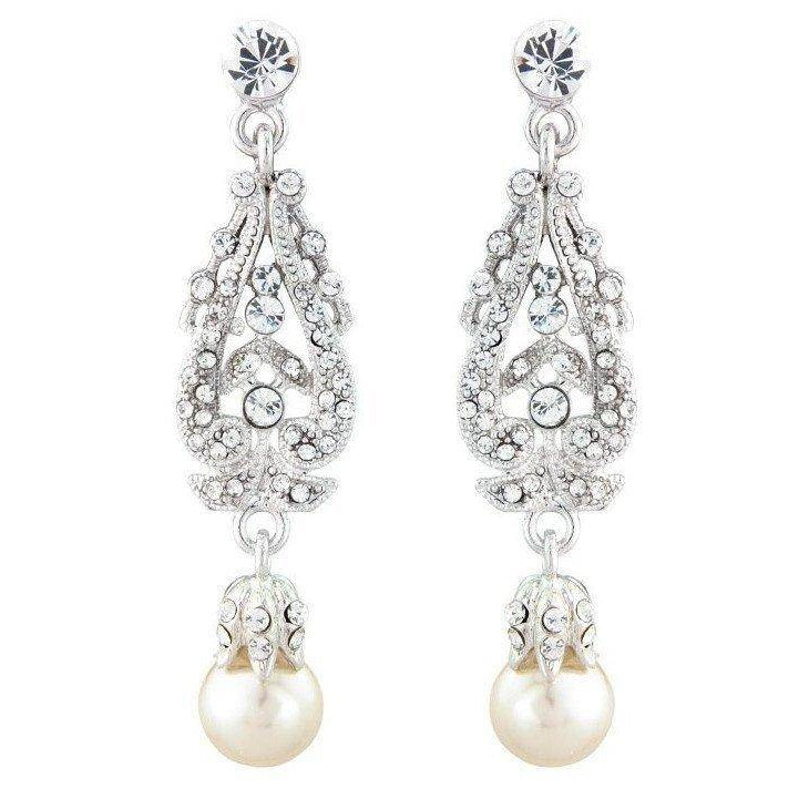 Jules Bridal - Marguerite, Vintage Style Filigree and Crystal Earrings