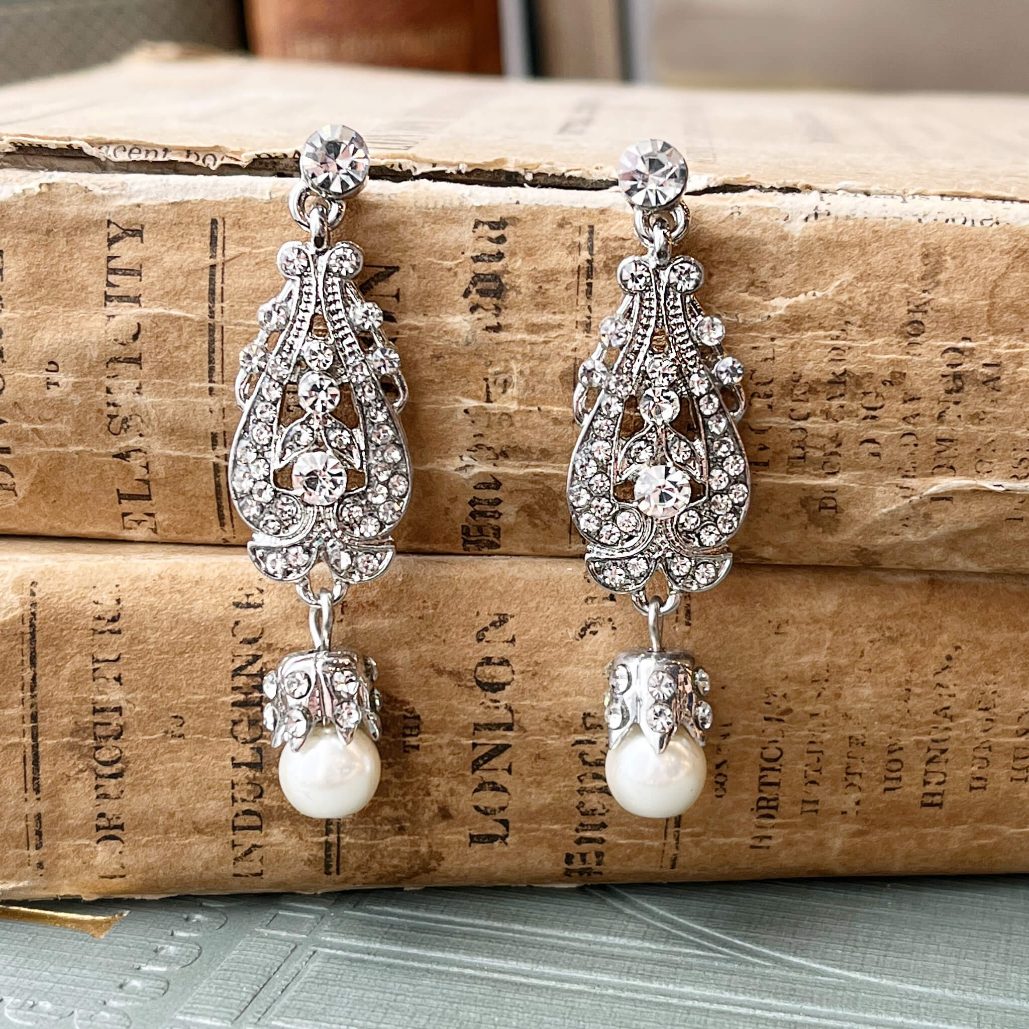 Jules Bridal - Marguerite, Vintage Style Filigree and Crystal Earrings