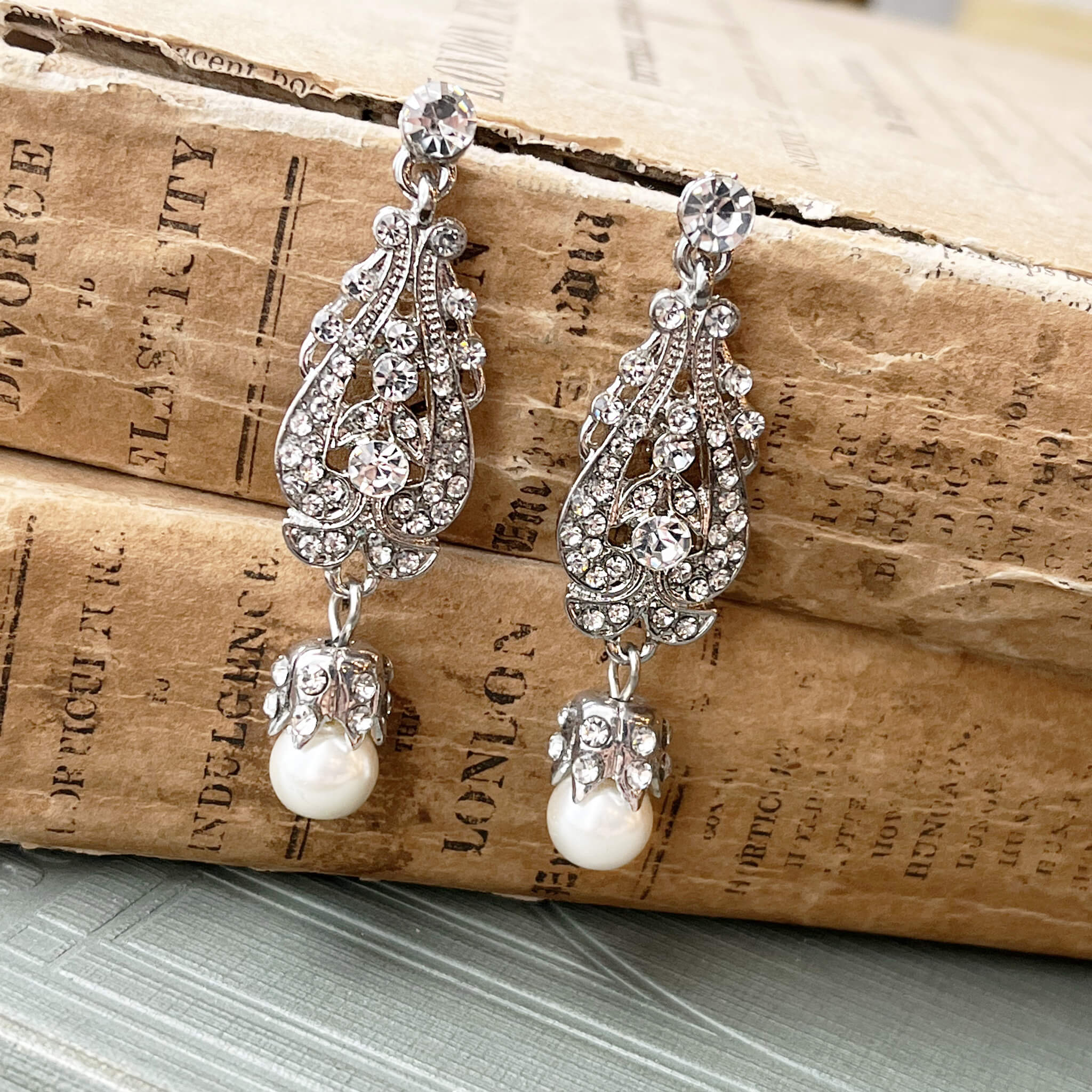 Jules Bridal - Marguerite, Vintage Style Filigree and Crystal Earrings