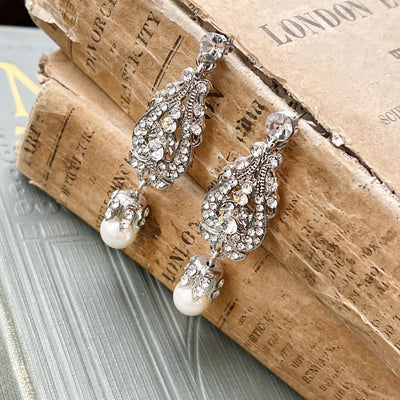 Jules Bridal - Marguerite, Vintage Style Filigree and Crystal Earrings