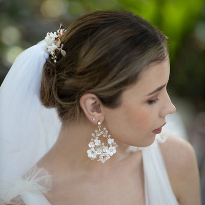 Jules Bridal - Myrtle, White Ceramic Floral Drop Earrings