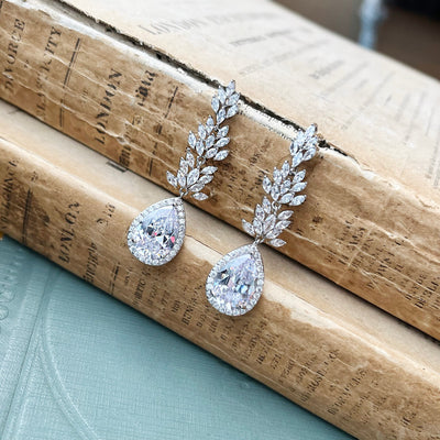Saundra, Silver Sparkling Crystal Earrings