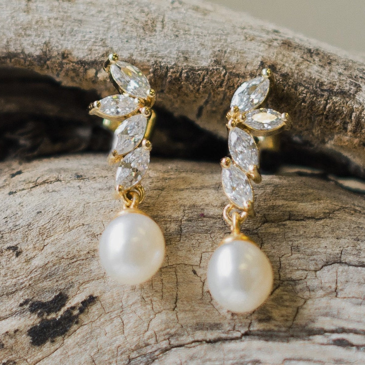 Shelly, Teardrop Pearl Gold Earrings Jules Bridal Jewellery Ireland