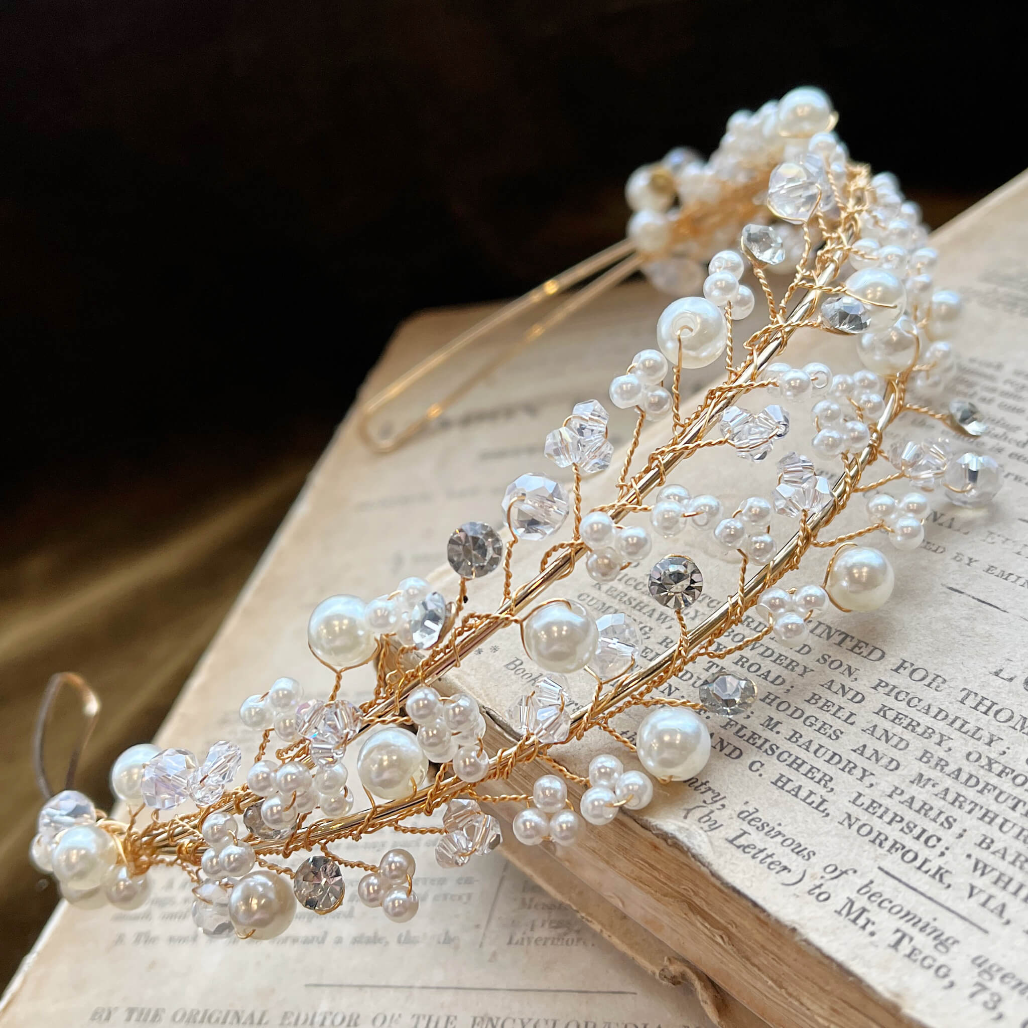 Jules Bridal - Siobhan, Gold Pearl and Crystal Double Tiered Headband