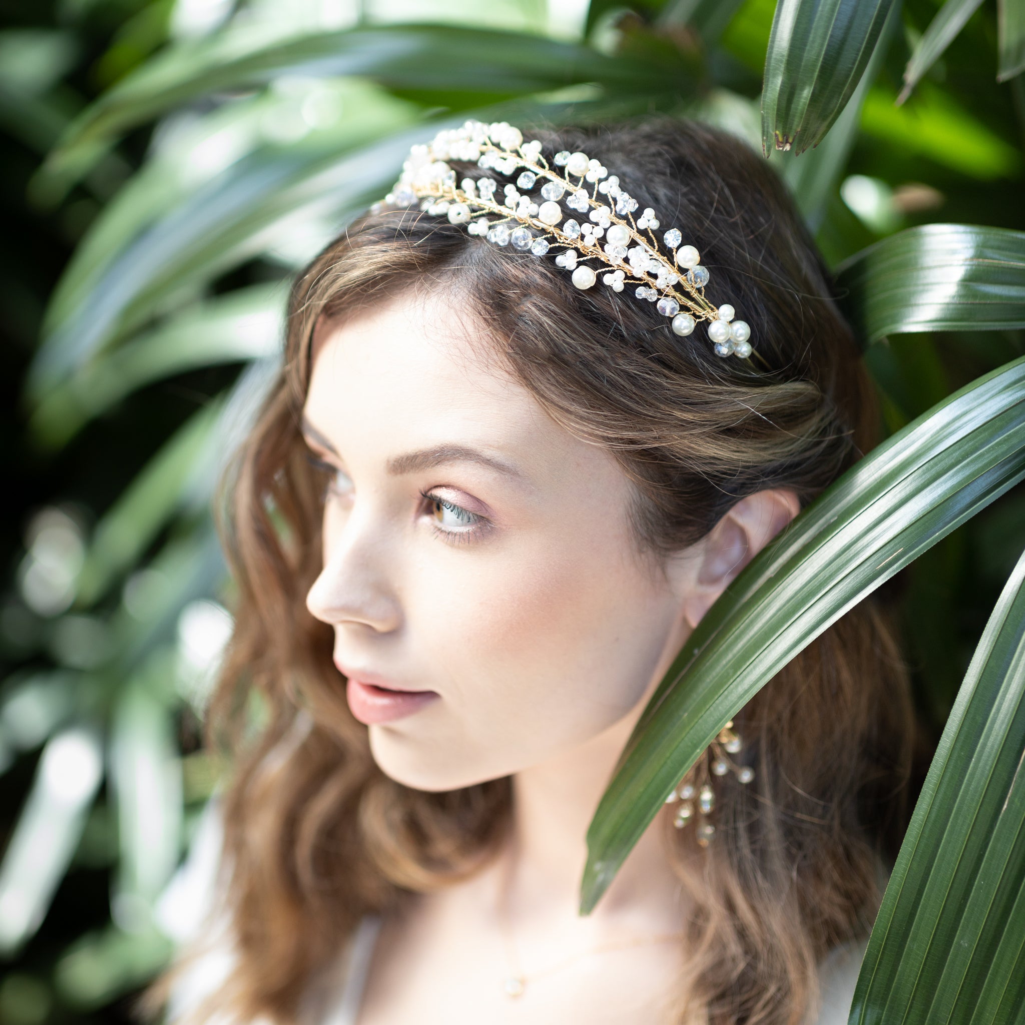 Jules Bridal - Siobhan, Gold Pearl and Crystal Double Tiered Headband