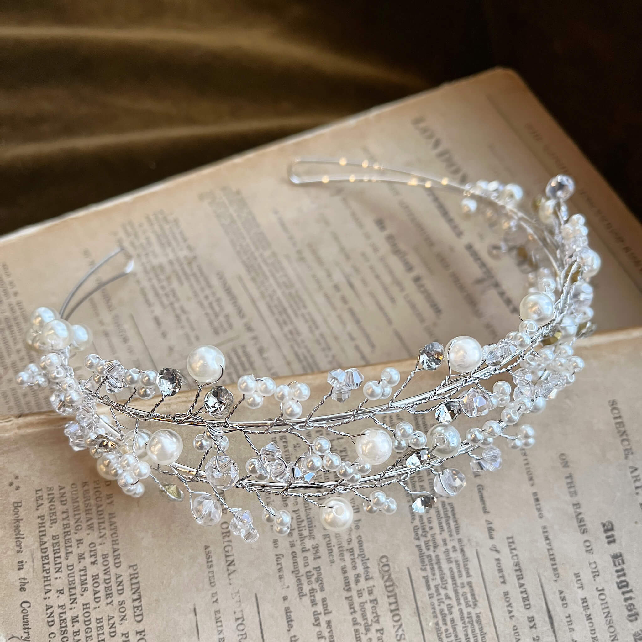 Jules Bridal - Siobhan, Silver Pearl and Crystal Double Tiered Headband