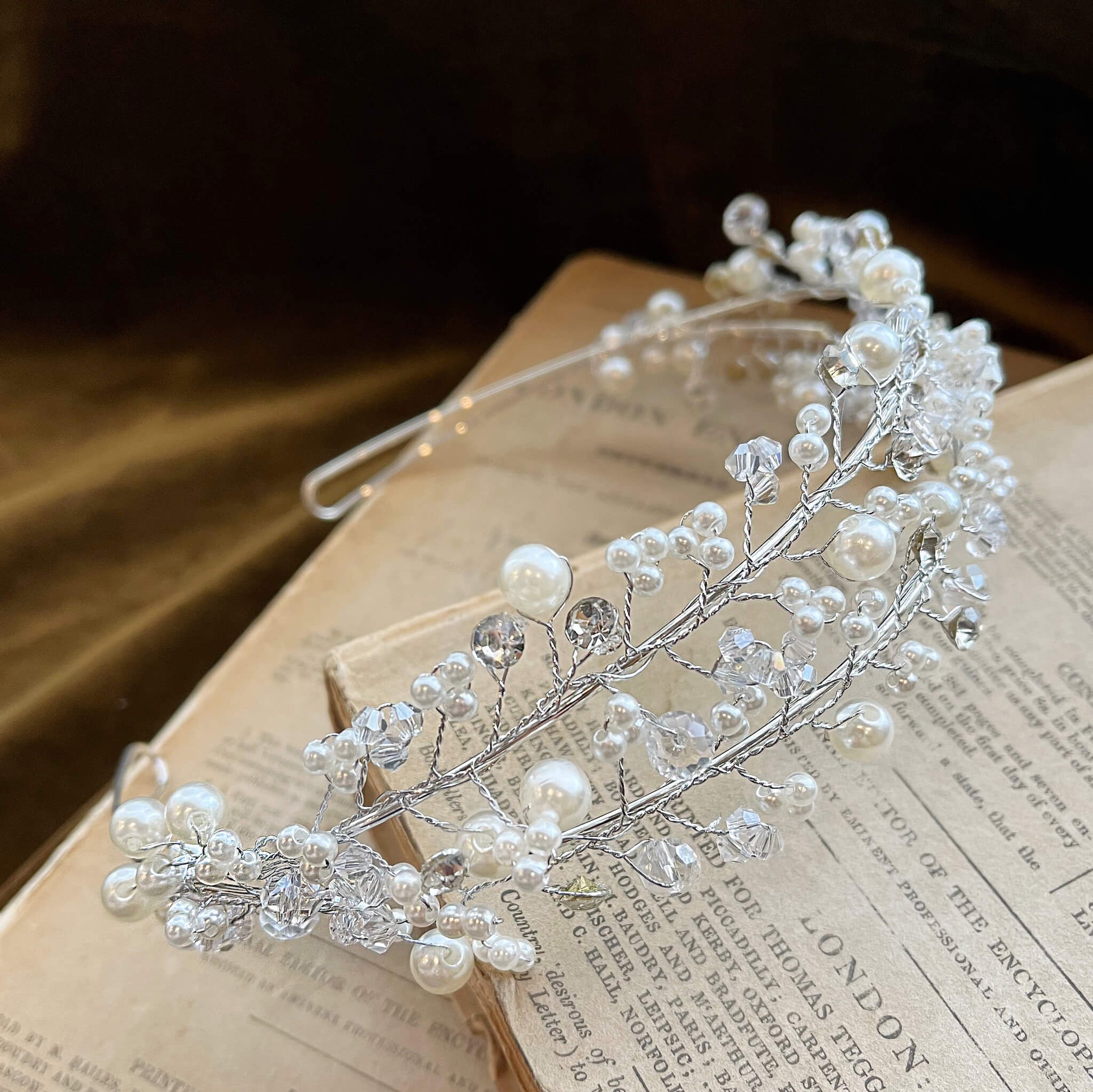 Jules Bridal - Siobhan, Silver Pearl and Crystal Double Tiered Headband