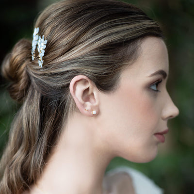 Jules Bridal - Zeus, Studs with Freshwater Pearl & Orbiting Crystal