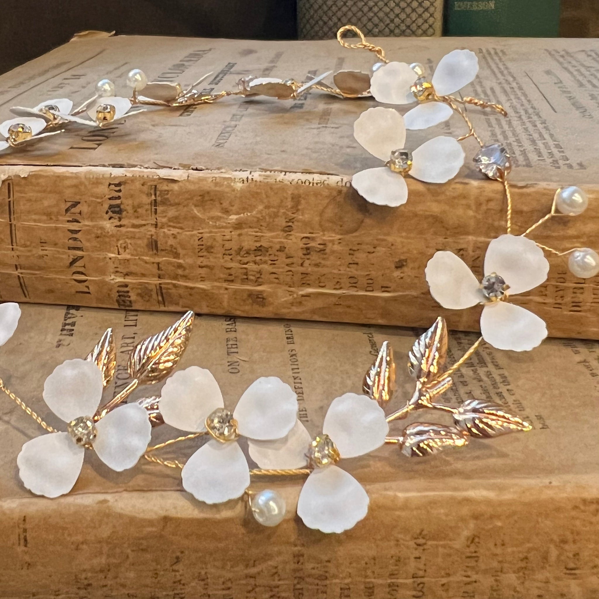 Jules Bridal - Carina, Goldtone Floral Hair Vine with Crystals & Pearls