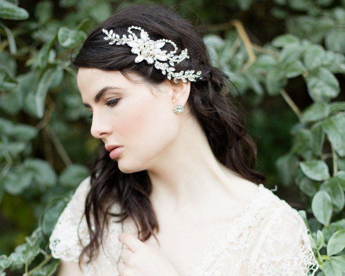 Vintage Side Headpieces - Chic Statement Wedding Headpiece, Pearls & Swarovski Crystals, Dahlia