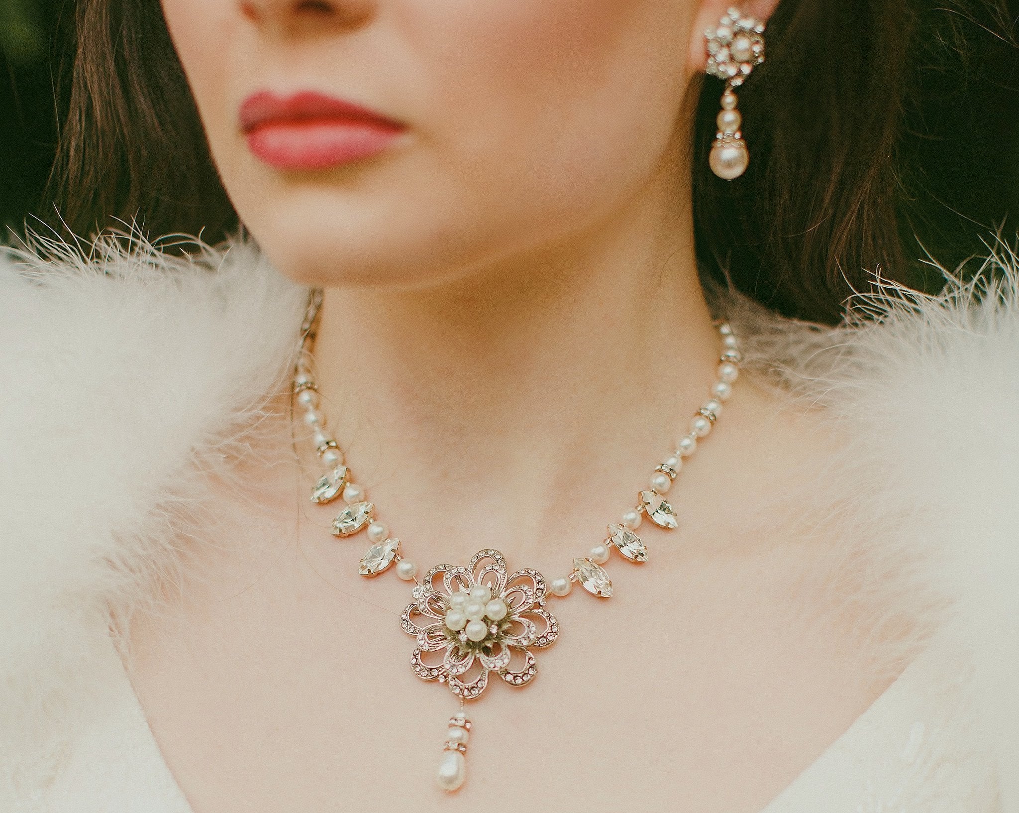 Vintage Styled Flower Necklace Bridal Pearl Necklace Danielle